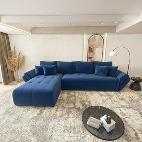 Colțar extensibil dumonde cu ladă de depozitare si sezut confortabil din spuma high-density, Berlin XL Royal Albastru 350x185 cm