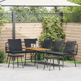vidaXL Set canapea de grădină, 4 piese, cu perne negre, poliratan