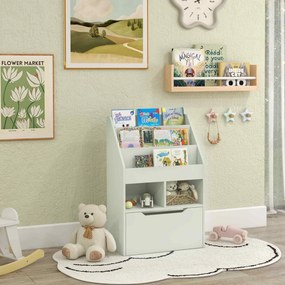 HOMCOM Bibliotecă pentru Copii cu Rafturi și Sertar, Raft Mobil pentru Jucării și Cărți, Dimensiuni 60x29.9x90 cm, Verde Strălucitor | Aosom România