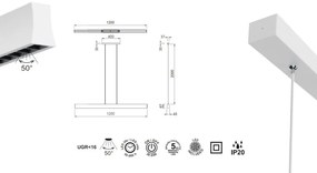 Lustra LED suspendata design liniar HANOK 38W 4000K alba