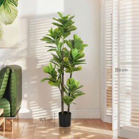 HOMCOM Set de 2 plante artificiale de interior 150 cm, plantă falsă ficus lyre cu ghiveci din ciment, verde | Aosom Romania