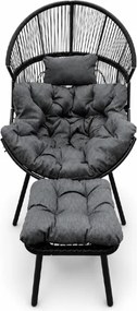 Scaun de gradina AURELO cu taburet, neagra