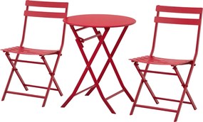Outsunny Set de grădină bistro pliabil - masă rotundă Ø 60 cm cu 2 scaune pliabile - metal termolacat roșu | Aosom Romania