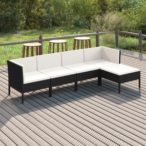 3094380 vidaXL Set mobilier de grădină cu perne, 5 piese, negru, poliratan