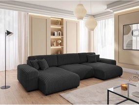 Colțar gri închis extensibil/cu spațiu de depozitare cu tapițerie din catifea reiată (în formă de "U") Sarina – Ropez