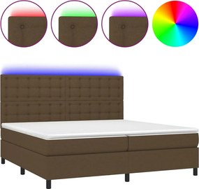 vidaXL Pat cu arcuri, saltea și LED, maro închis, 200x200 cm, textil