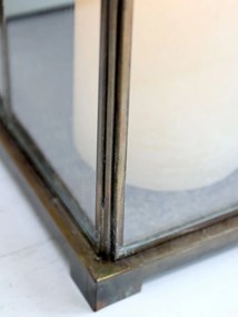 Felinar auriu, din metal si sticla, aspect vintage, H80cm, Grid