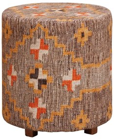 Taburet bej, din lemn de acacia, bumbac si lana, Klimt Kilim