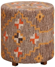 Taburet bej, din lemn de acacia, bumbac si lana, Klimt Kilim