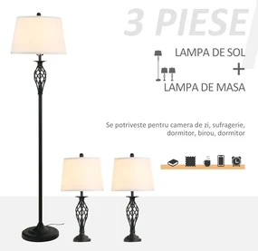 HOMCOM Set 3 Lampi pentru Interior (2 de Masa si 1 de Podea), Design Modern, pentru Living sau Dormitor | Aosom Romania