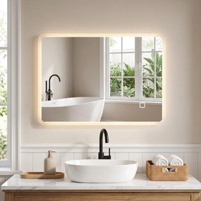 HOMCOM Oglindă de Baie cu LED 50 x 70 cm, Dimabilă, Antiaburire, Touch, Memorie | Aosom Romania