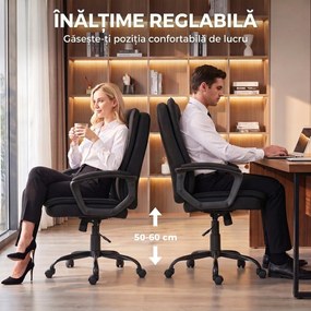 HOMCOM Scaun de Birou Ergonomic din Material Tip In, Înălțime Reglabilă, Funcție de Balansare, 120 kg, Negru | Aosom Romania