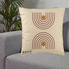 Perna Decorativa Geometric Boho Arc, 40x40 cm, Bej, Husa Detasabila, Perna Inclusa, BEKZ®