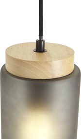 Moderne hanglamp zwart met hout en mat grijs glas 6-lichts - Umbra