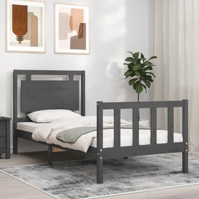 3192153 vidaXL Cadru de pat cu tăblie, gri, 90x200 cm, lemn masiv