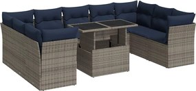 vidaXL Set mobilier de grădină cu perne, 10 piese, gri, poliratan