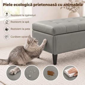 HOMCOM Bancă cu depozitare 136 L, 110x41x42 cm, piele ecologică potrivită pentru animale de companie, gri | Aosom Romania