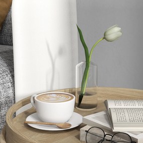 HOMCOM Pouf rotund taburet de odihnă cu depozitare, capac reversibil, mobilier 3 în 1 picior din lemn bej | Aosom Romania