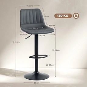 HOMCOM Set 2 taburete bar în design retro, cu suport pentru picioare, reglabil pe înălțime, 43 cm x49,5 cm x 111 cm | Aosom Romania