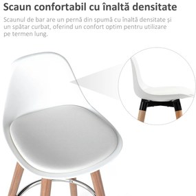 HOMCOM Set de 2 Scaune Înalte de Bar cu Spătar, Scaune Înalte cu Pernă și Pernițe pentru Picioare, 38,5x42,5x91 cm, Alb | Aosom Romania