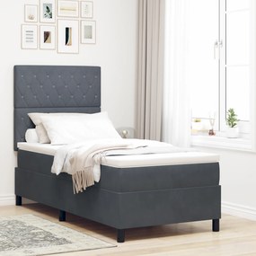 vidaXL Pat box spring cu saltea, gri închis, single, catifea
