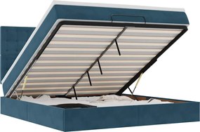 vidaXL Cadru pat otoman cu saltele Albastru închis 160x200cm catifea