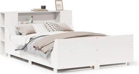 vidaXL Cadru de pat fără saltea, alb, 120x200 cm, lemn masiv pin