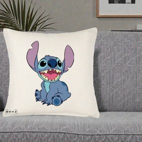 Perna Personalizata Stitch Zambitor, 40x40 cm, Crem Reliefat, Husa Detasabila, Perna Inclusa, BEKZ®