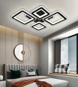 Lustra LED Cu Telecomanda, Elit's Cristal, 2-2Patrate, Negru, 168W, RGB