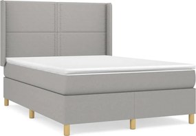 vidaXL Pat box spring cu saltea, gri deschis, 140x190 cm, textil