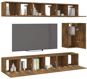 Set comoda TV, 7 piese, stejar fumuriu, lemn compozit 7, Stejar afumat, 60 x 30 x 30 cm