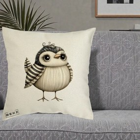 Perna Decorativa Pui Elegant Alb-Negru, 40x40 cm, Ecru, Husa Detasabila, Perna Inclusa, BEKZ®