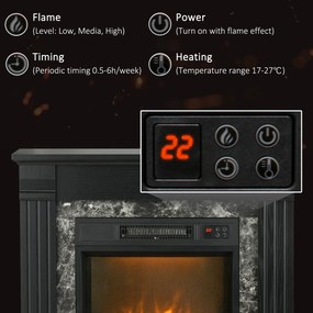 HOMCOM Semineu Electric de Podea cu Temporizator, Flacara Realista si Temperatura Reglabila, din Metal, ABS si PAL, 80x21.6x67.8 cm, Negru | Aosom RO