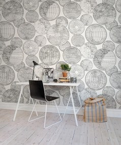 Tapet Globes Gathering, Black and White, Rebel Walls