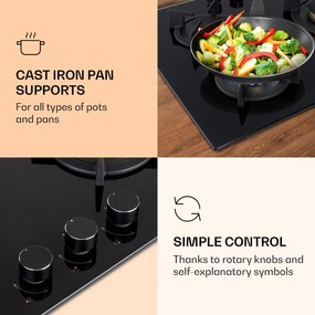 Klarstein Goldflame 3, plită pe gaz, 3 arzătoare, arzătoare Messing, sticlă ceramică