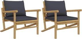 vidaXL Scaune de grădină, perne gri închis, 2 buc., bambus