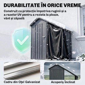 Outsunny Șopron Exterior pentru Lemne cu Dulap pentru Unelte, 0,77 m², 150x66x162 cm, Din Oțel Galvanizat, Gri Închis | Aosom Romania