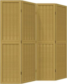 vidaXL Paravan de cameră cu 4 panouri, maro, lemn masiv paulownia