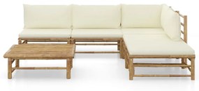Set mobilier de gradina cu perne alb crem, 6 piese, bambus