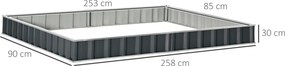 Outsunny Pat Modular Suprainălțat pentru Legume, Structură din Oțel Zincat, Ideal pentru Plante și Ierburi, 258x90x30 cm, Gri Inchis | Aosom Romania