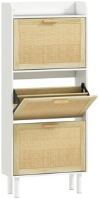 HOMCOM Dulap pentru pantofi 3 uși rabatabile etajeră efect rășină împletită design boem 65 x 24,5 x 153 cm alb | Aosom Romania