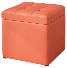Taburet cu spațiu de depozitare, 30x30x35cm, Portocaliu &ndash; Design modern din MDF, PU și burete