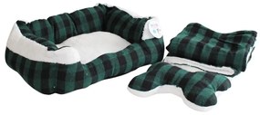 Culcuș căței cu păturică și jucărie verde-negru 50x40cm