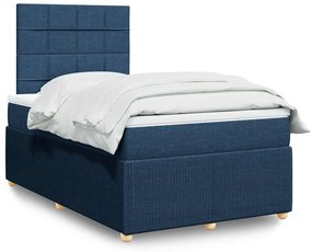 vidaXL Pat box spring cu saltea, albastru, 120x200 cm, textil