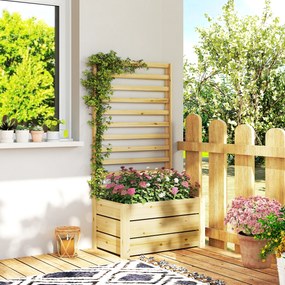 Outsunny Jardiniere înaltă cu spalier din lemn, ghiveci înălțat cu orificiu de scurgere și material nețesut 60 x 39 x 120 cm lemn natural | Aosom Romania