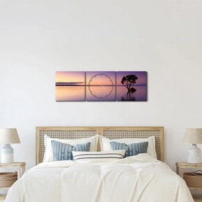 Tablou cu nivelul apei la răsăsrit de soare (cu ceas) (90x30 cm)