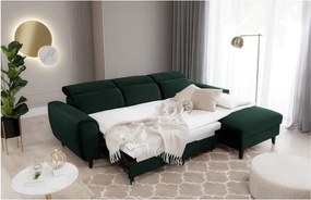 Colțar verde închis extensibil/cu spațiu de depozitare cu tapițerie din catifea (cu colț pe partea dreaptă/cu șezlong) Foble – ELTAP