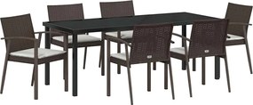 vidaXL Set de masă pentru grădină 7 pcs Maro și negru Ratan PE