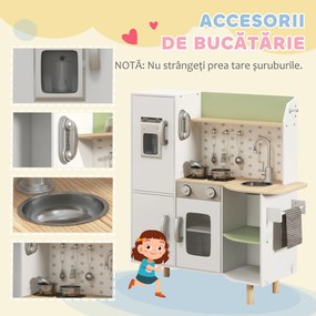 AIYAPLAY Set de Joaca de Bucatarie de Jucarie, cu Telefon, Aparat de Gheata, Aragaz, Chiuveta, Ustensile, pentru Copii de 3-6 ani, Alb | Aosom Romania
