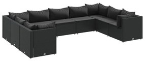 3308267 vidaXL Set mobilier de grădină cu perne, 9 piese, negru, poliratan